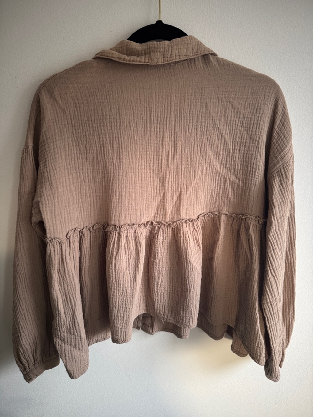 Altar’d State Gauze Cotton Peplum Babydoll Top Size S Button Front Taupe - Picture 6 of 7